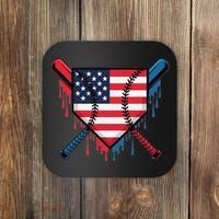 Baseball Drip Ice Cream Patriotic American Flag Funny Coaster thumb 0