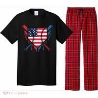 Baseball Drip Ice Cream Patriotic American Flag Funny Pajama Set thumb 0
