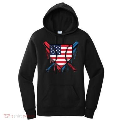 Baseball Drip Ice Cream Patriotic American Flag Funny Women's Hoodie