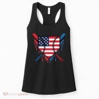 Baseball Drip Ice Cream Patriotic American Flag Funny Women's Tank Top thumb 0
