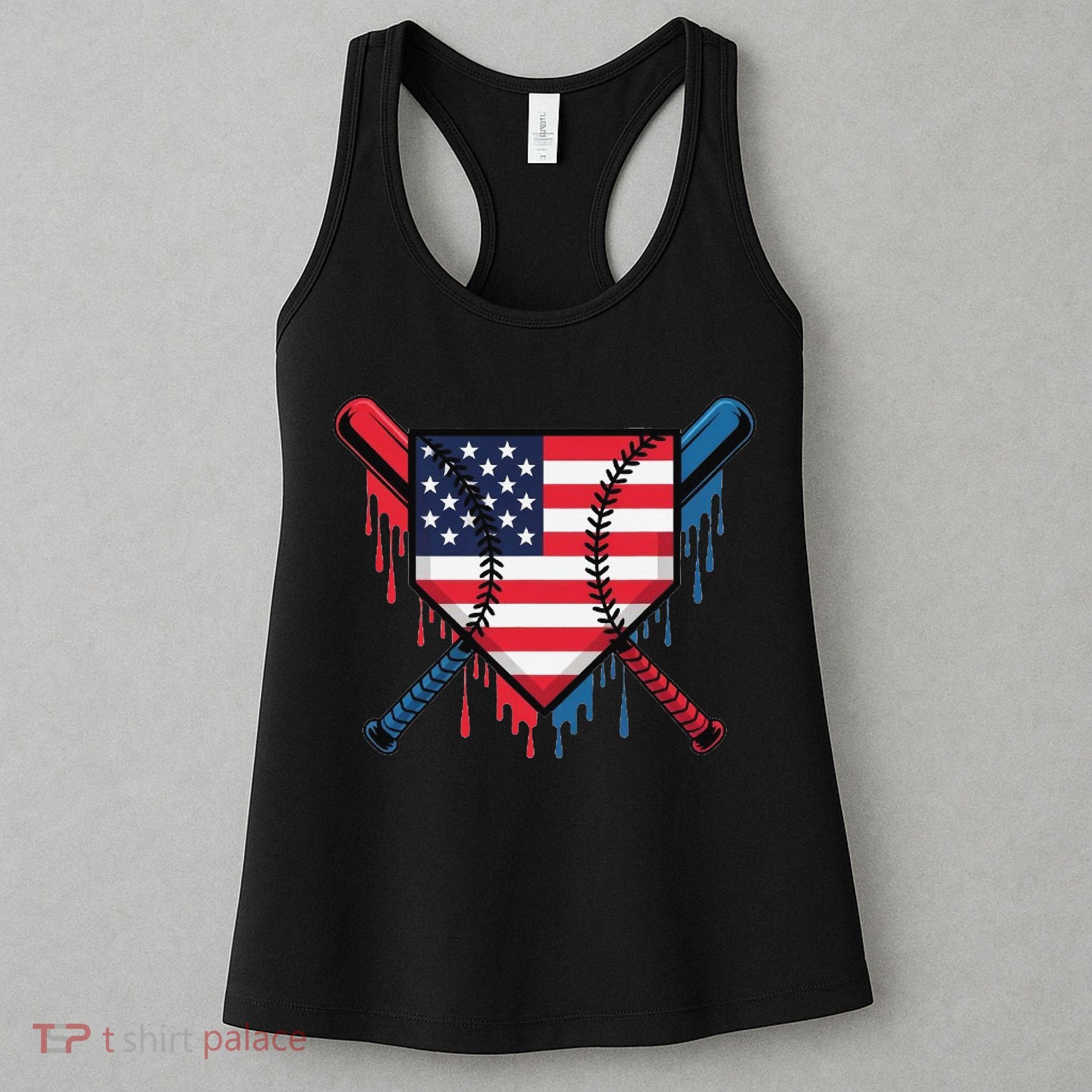 Baseball Drip Ice Cream Patriotic American Flag Funny Women's Tank Top