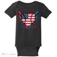 Baseball Drip Ice Cream Patriotic American Flag Funny Baby Bodysuit thumb 0
