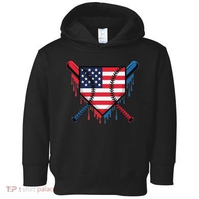 Baseball Drip Ice Cream Patriotic American Flag Funny Toddler Hoodie