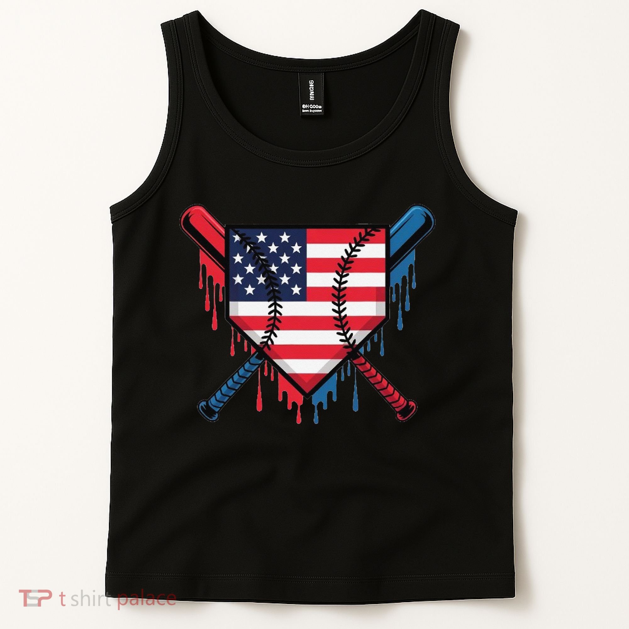 Baseball Drip Ice Cream Patriotic American Flag Funny Tank Top