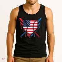 Baseball Drip Ice Cream Patriotic American Flag Funny Tank Top thumb 3