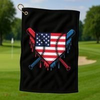 Baseball Drip Ice Cream Patriotic American Flag Funny Golf Towel thumb 1