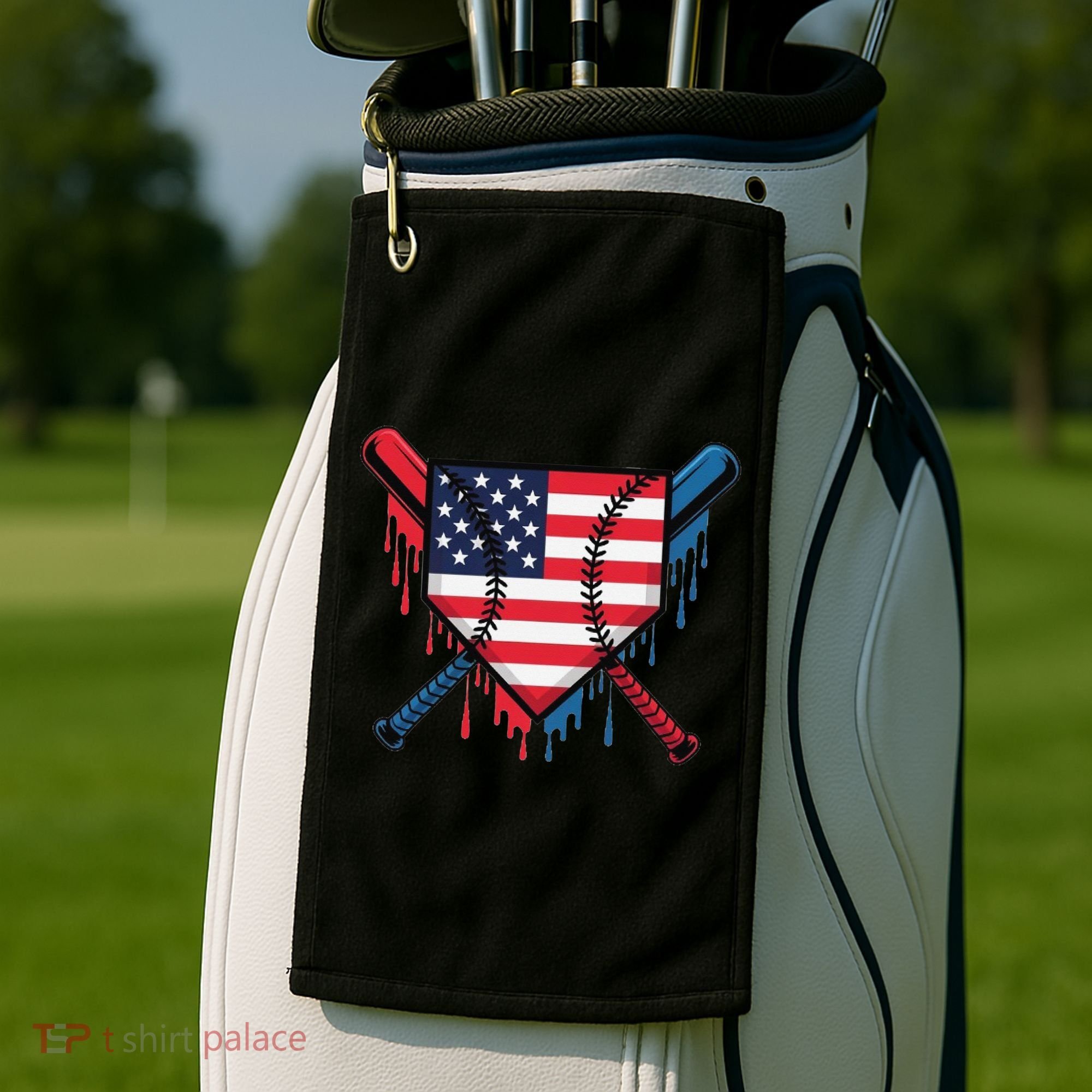 Baseball Drip Ice Cream Patriotic American Flag Funny Golf Towel