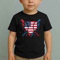 Baseball Drip Ice Cream Patriotic American Flag Funny Toddler T-Shirt thumb 2