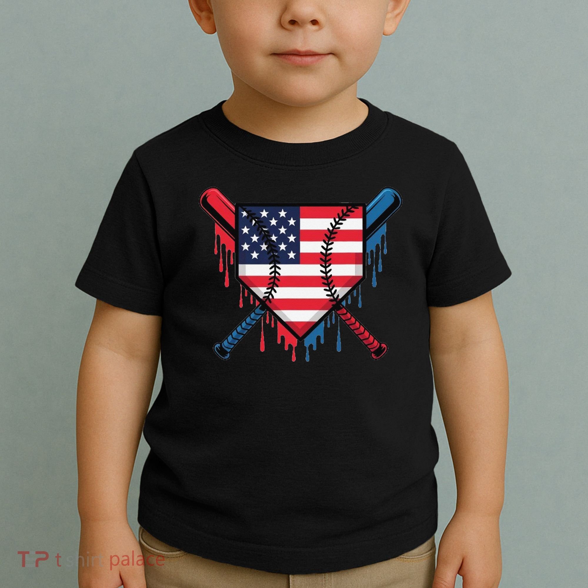 Baseball Drip Ice Cream Patriotic American Flag Funny Toddler T-Shirt