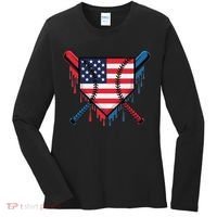 Baseball Drip Ice Cream Patriotic American Flag Funny Women's Long Sleeve Shirt thumb 0