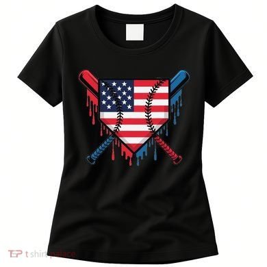 Baseball Drip Ice Cream Patriotic American Flag Funny Women's T-Shirt