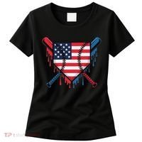 Baseball Drip Ice Cream Patriotic American Flag Funny Women's T-Shirt thumb 0