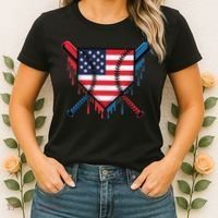 Baseball Drip Ice Cream Patriotic American Flag Funny Women's T-Shirt thumb 2