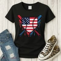 Baseball Drip Ice Cream Patriotic American Flag Funny Women's T-Shirt thumb 3