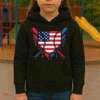 Baseball Drip Ice Cream Patriotic American Flag Funny Kids Hoodie thumb 3