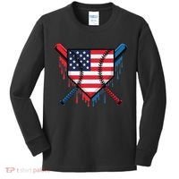 Baseball Drip Ice Cream Patriotic American Flag Funny Kids Long Sleeve Shirt thumb 0