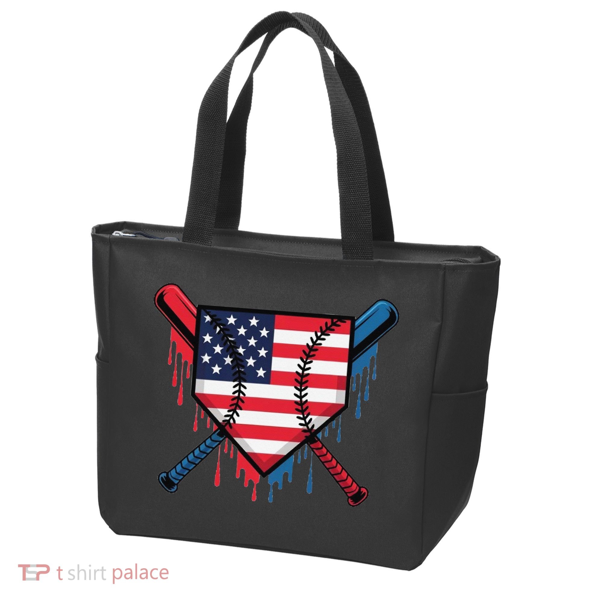 Baseball Drip Ice Cream Patriotic American Flag Funny Tote Bag