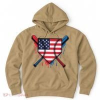 Baseball Drip Ice Cream Patriotic American Flag Funny Hoodie thumb 0