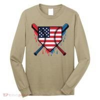 Baseball Drip Ice Cream Patriotic American Flag Funny Long Sleeve Shirt thumb 0