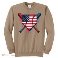 Baseball Drip Ice Cream Patriotic American Flag Funny Sweatshirt thumb 0