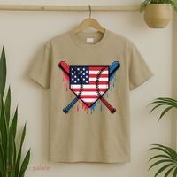 Baseball Drip Ice Cream Patriotic American Flag Funny T-Shirt thumb 2
