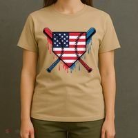 Baseball Drip Ice Cream Patriotic American Flag Funny T-Shirt thumb 4