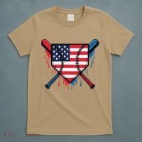 Baseball Drip Ice Cream Patriotic American Flag Funny T-Shirt thumb 5