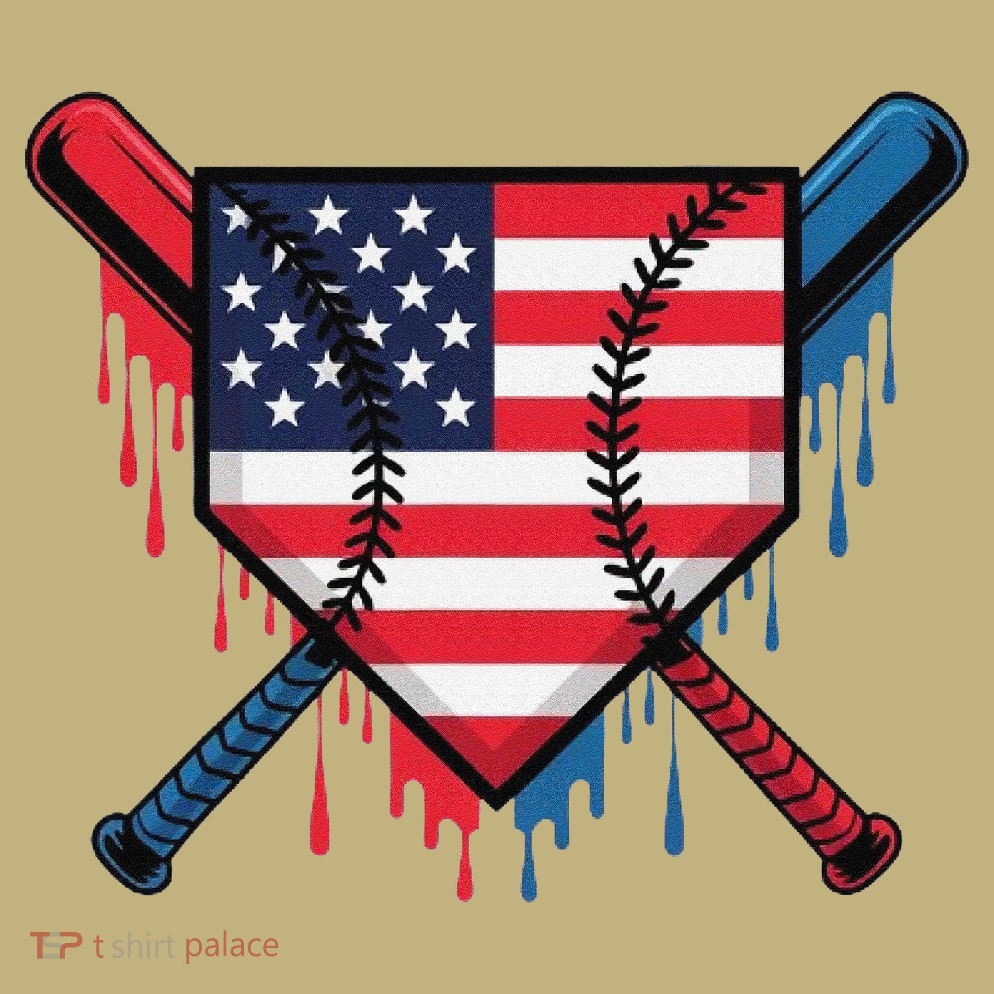Baseball Drip Ice Cream Patriotic American Flag Funny T-Shirt
