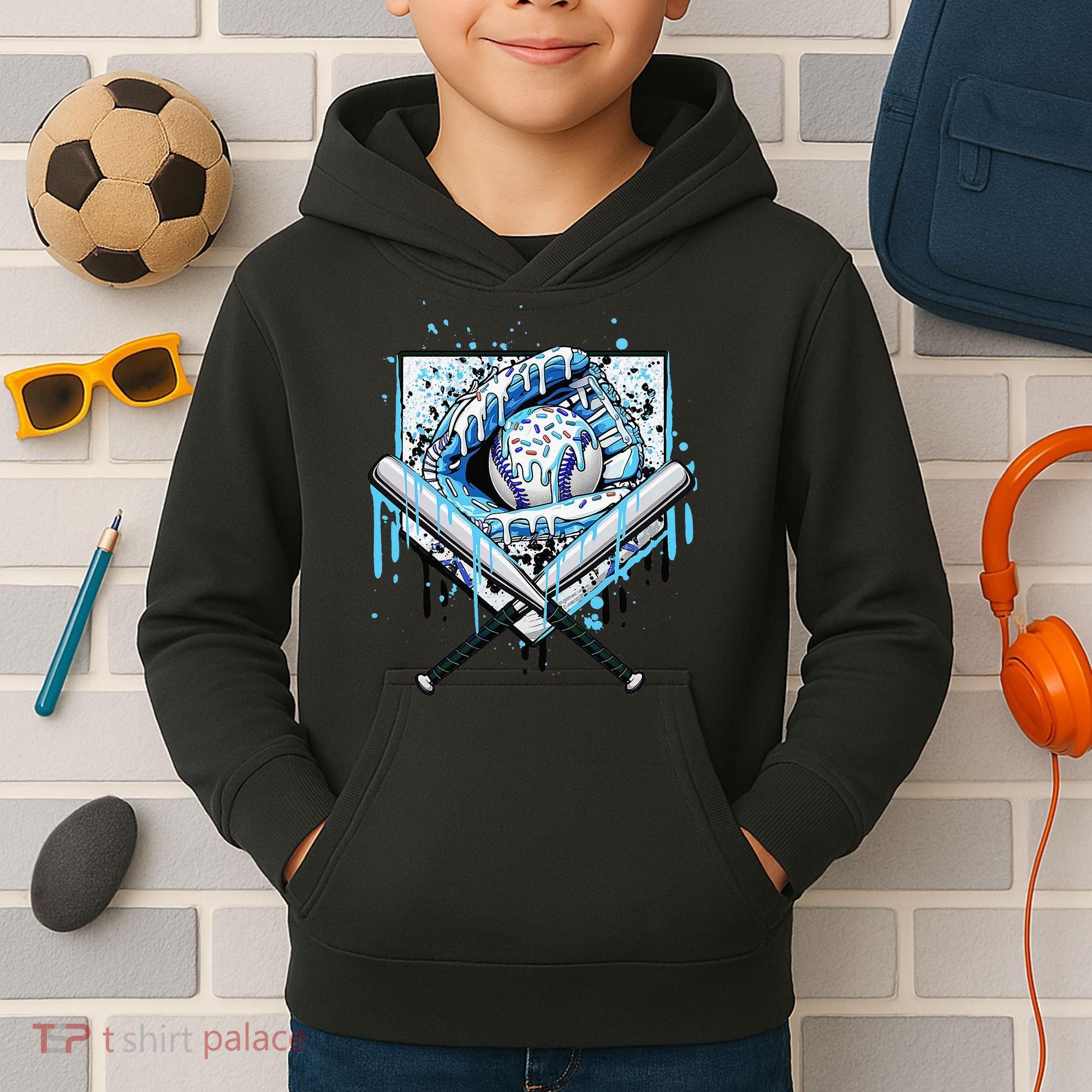 Baseball Drip Ice Cream Drip Baseball  Kids Hoodie