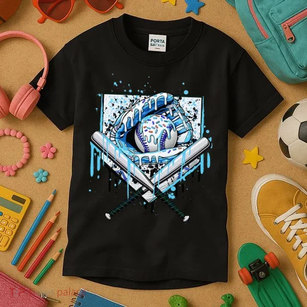 Baseball Drip Ice Cream Drip Baseball  Kids T-Shirt