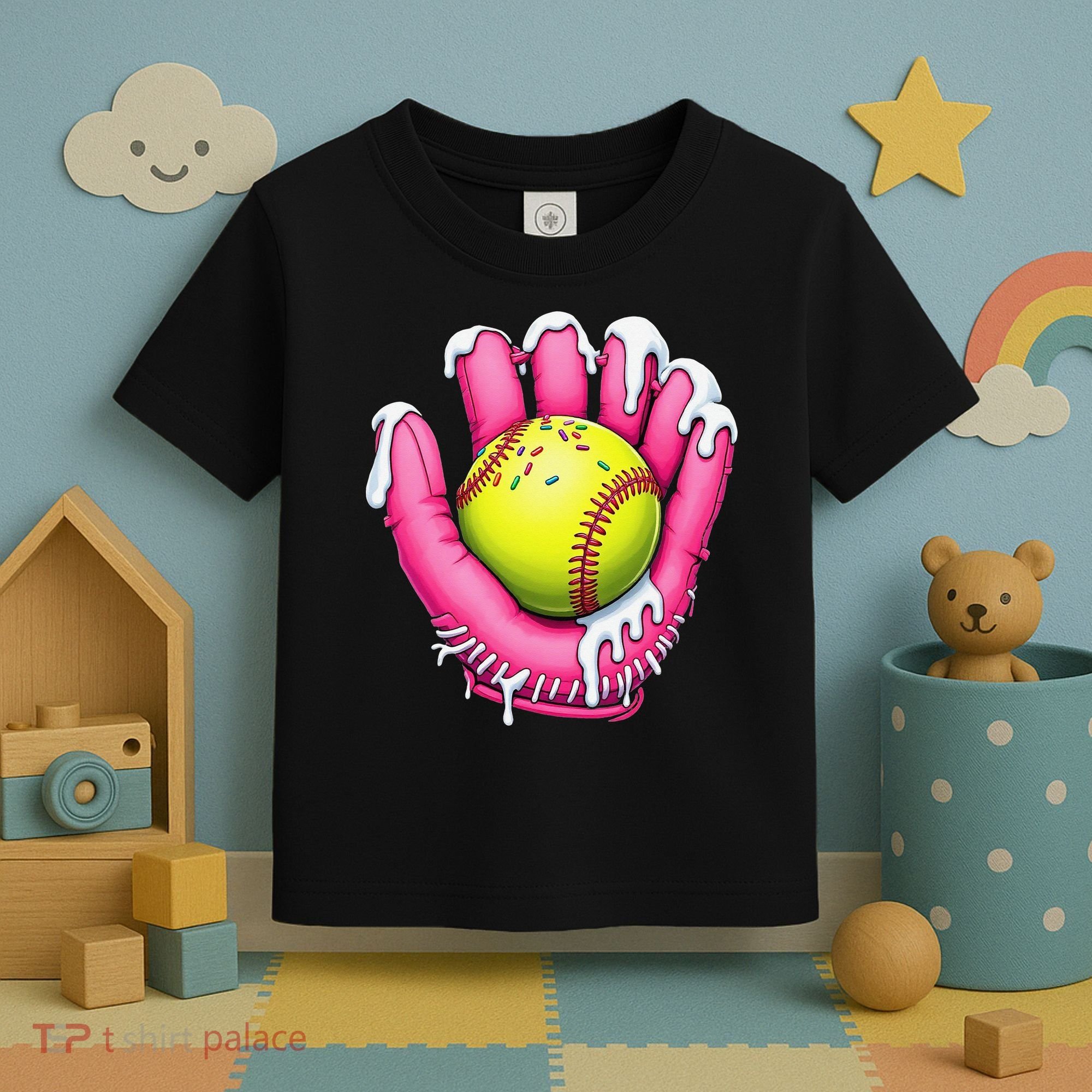 Baseball Drip Ice Cream Sprinkles Baseball Glove Toddler T-Shirt