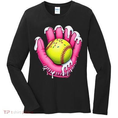 Baseball Drip Ice Cream Sprinkles Baseball Glove Women's Long Sleeve Shirt