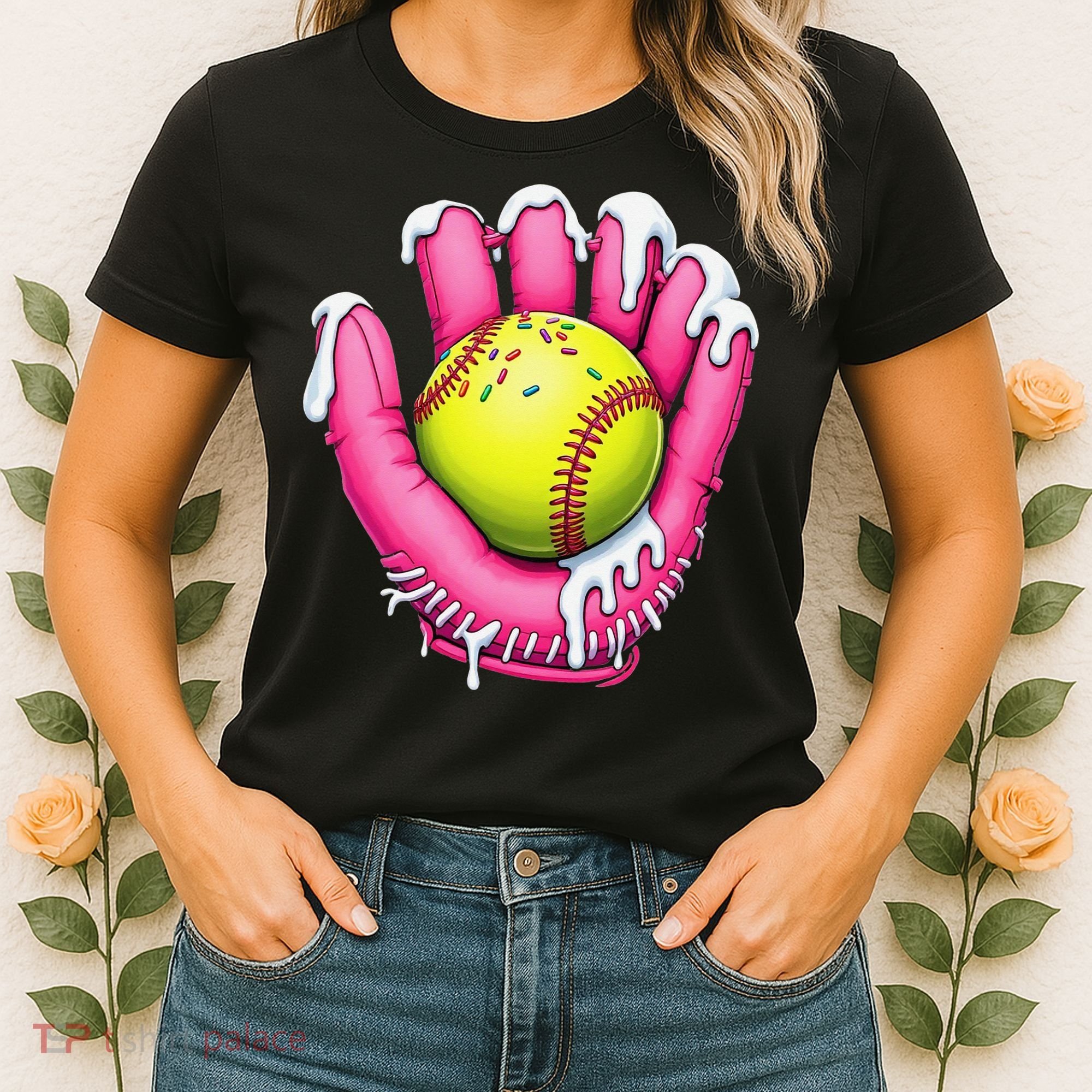 Baseball Drip Ice Cream Sprinkles Baseball Glove Women's T-Shirt