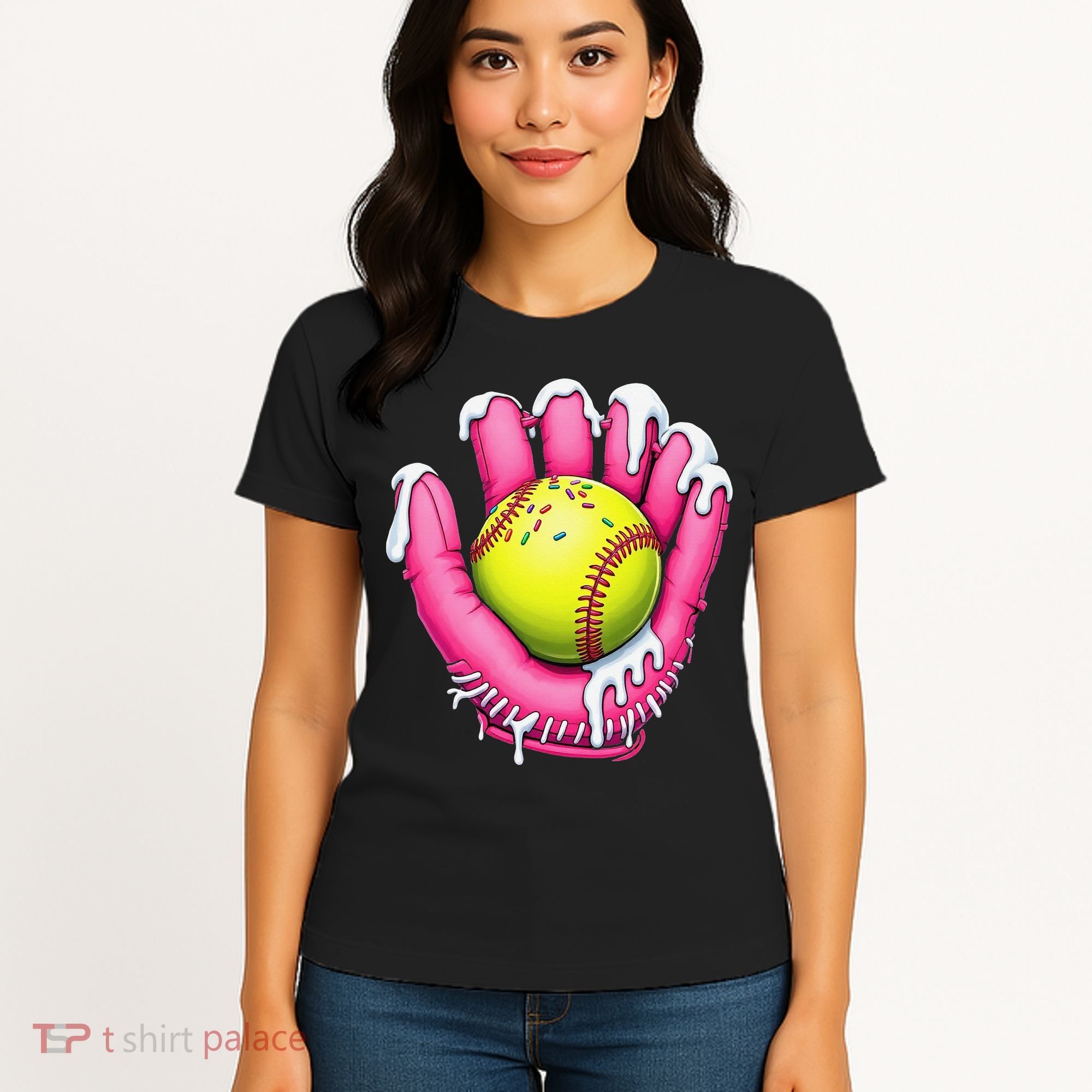 Baseball Drip Ice Cream Sprinkles Baseball Glove Women's T-Shirt