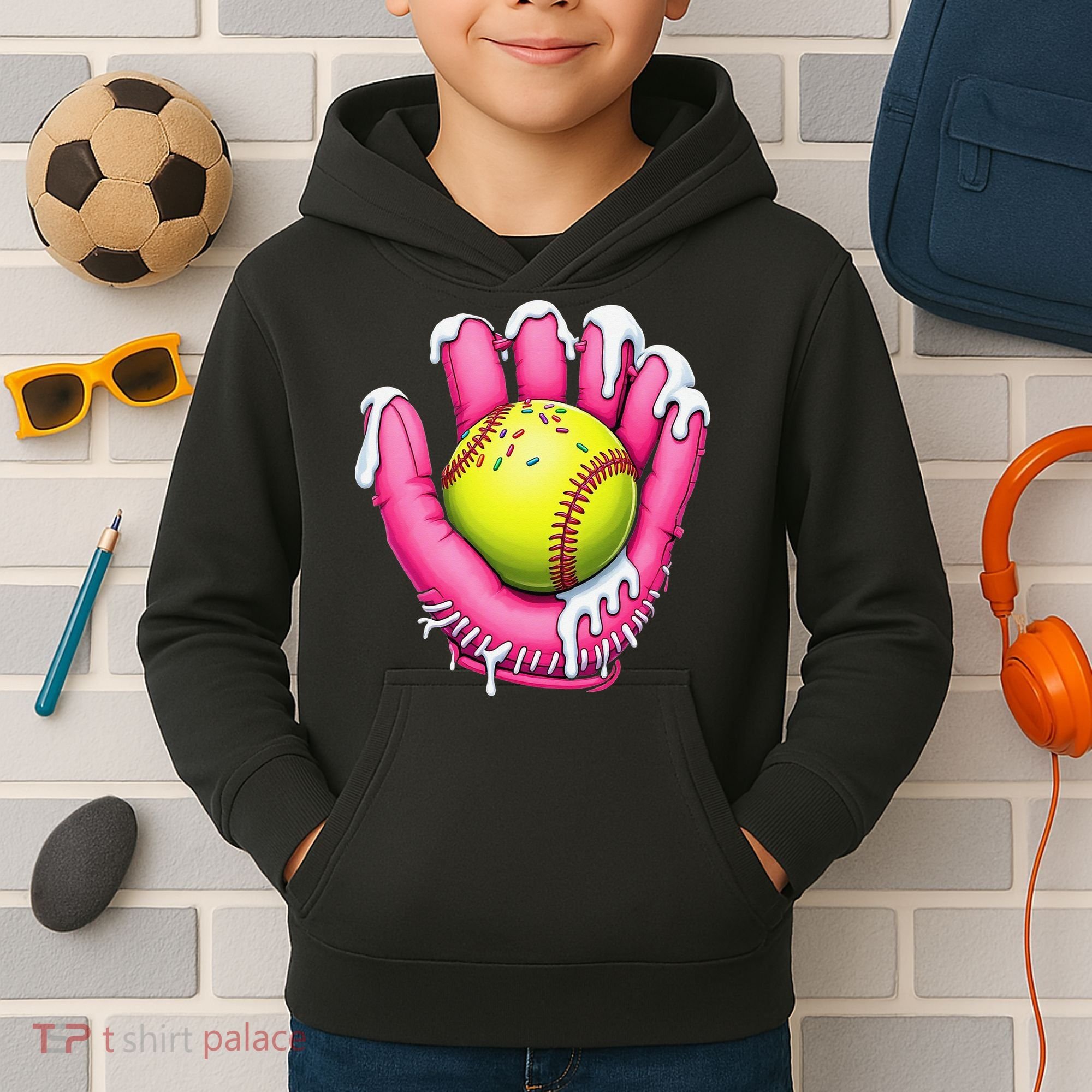 Baseball Drip Ice Cream Sprinkles Baseball Glove Kids Hoodie