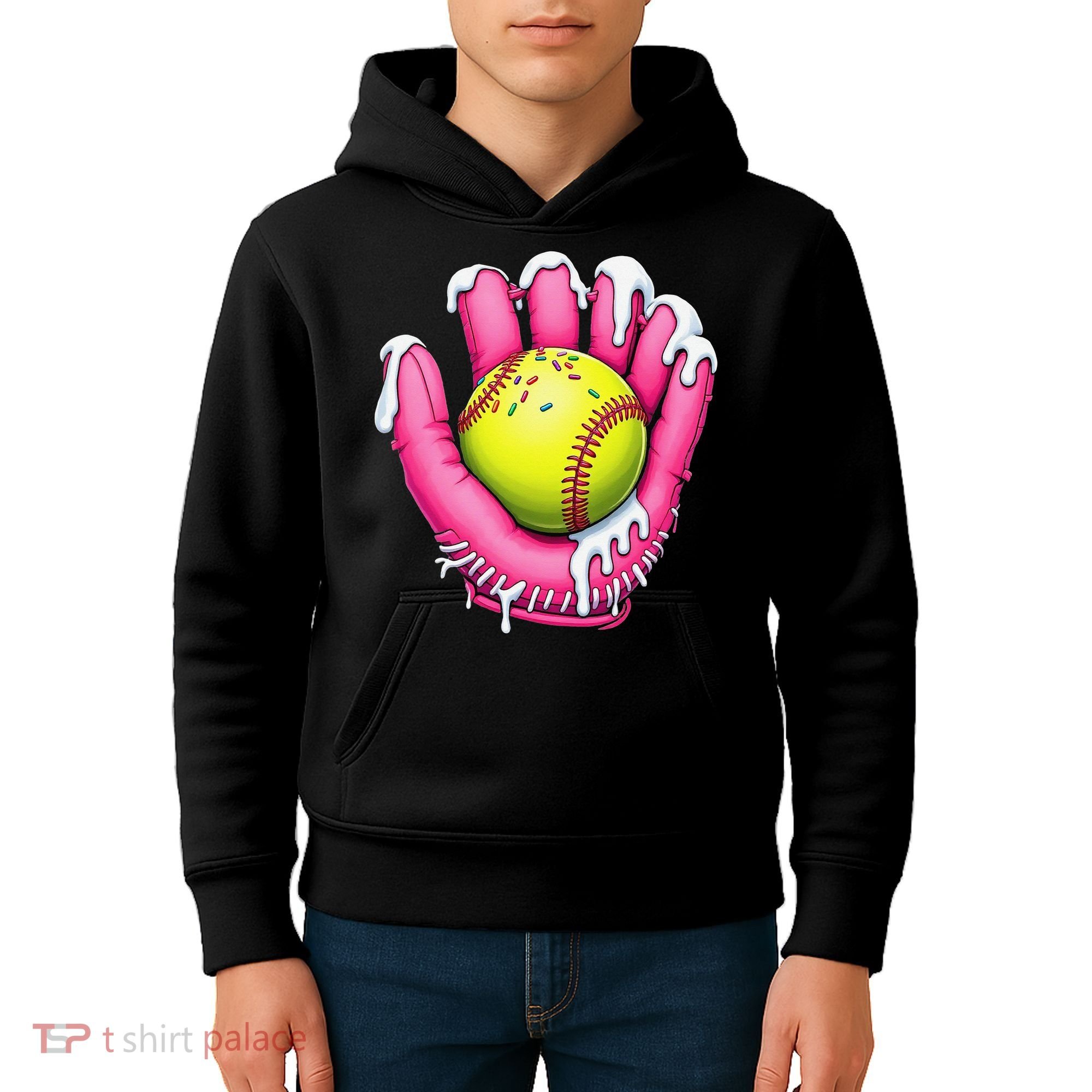 Baseball Drip Ice Cream Sprinkles Baseball Glove Kids Hoodie