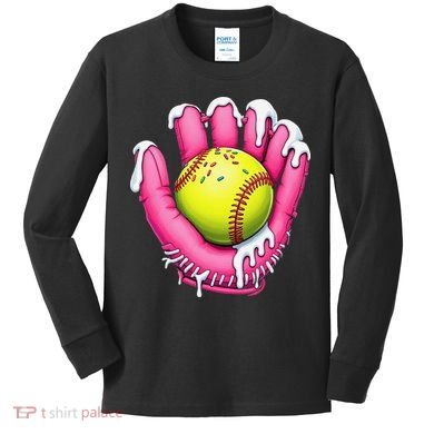 Baseball Drip Ice Cream Sprinkles Baseball Glove Kids Long Sleeve Shirt