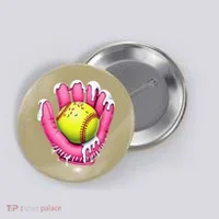 Baseball Drip Ice Cream Sprinkles Baseball Glove Button thumb 0