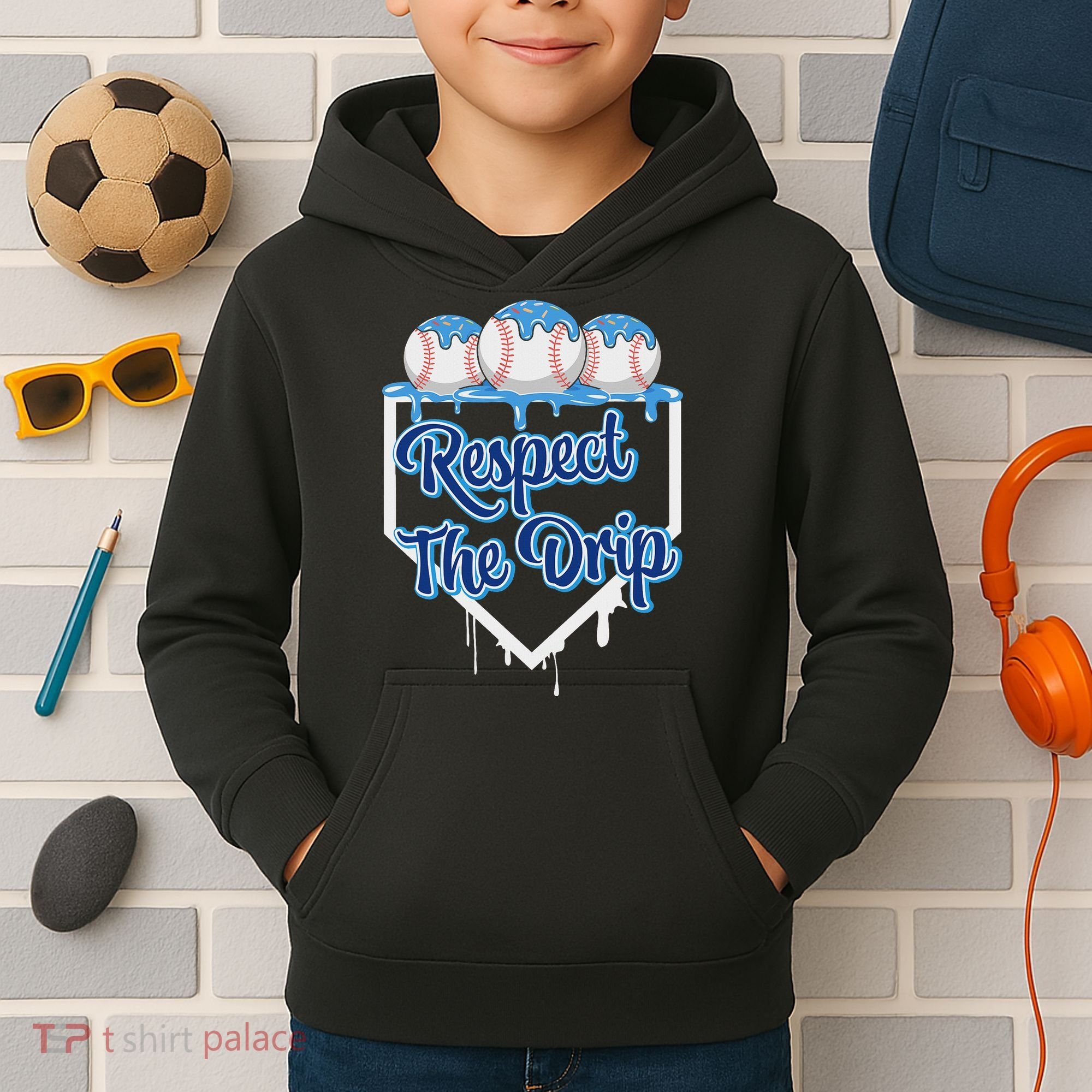 Baseball Drip Ice Cream Drip Respect The Drip Kids Hoodie