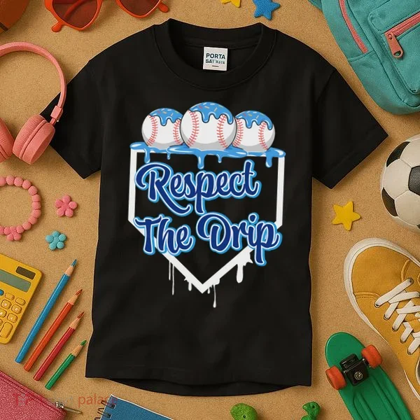 Baseball Drip Ice Cream Drip Respect The Drip Kids T-Shirt