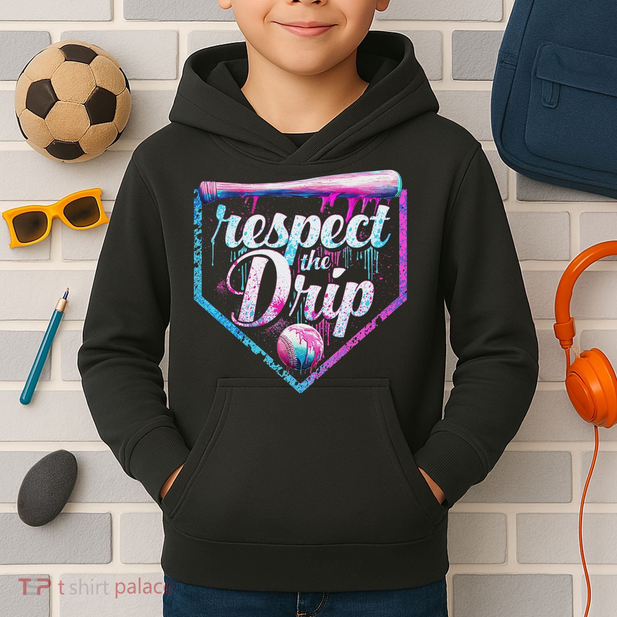 Baseball Drip Ice Cream Dripping Respect The Drip  Kids Hoodie