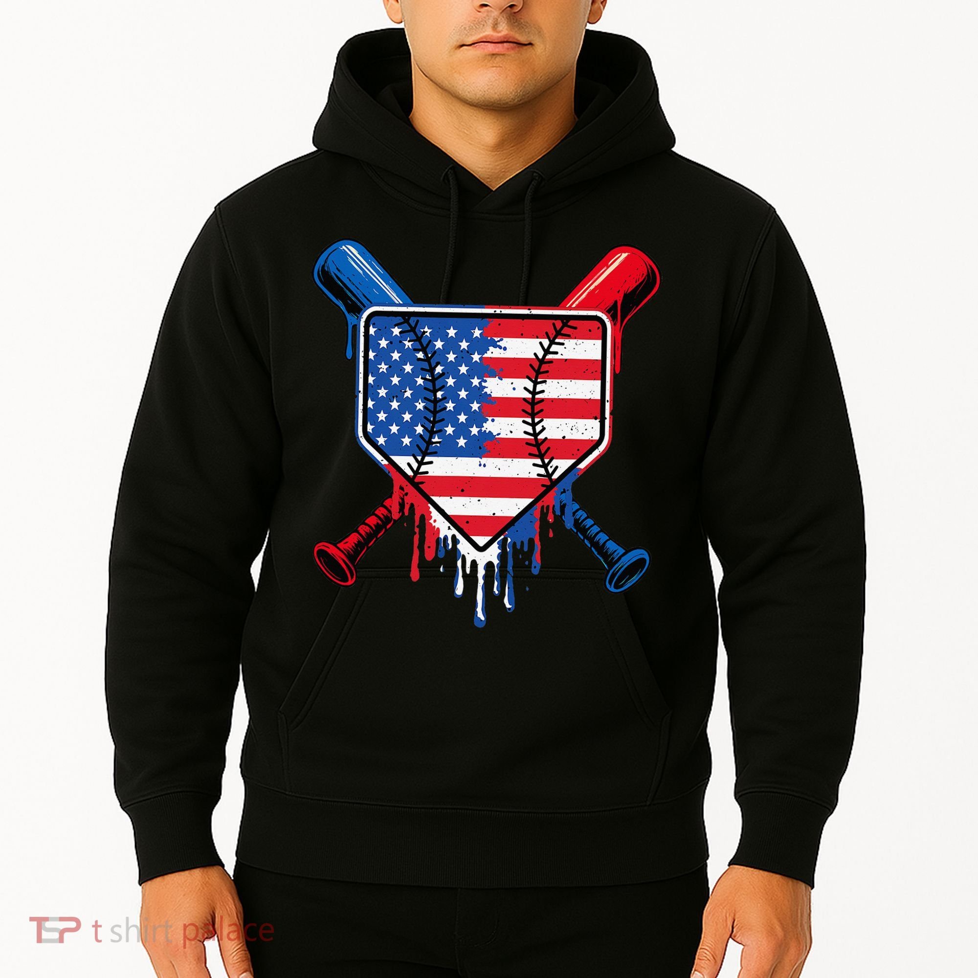 Baseball Drip Ice Cream Patriotic American Flag Hoodie