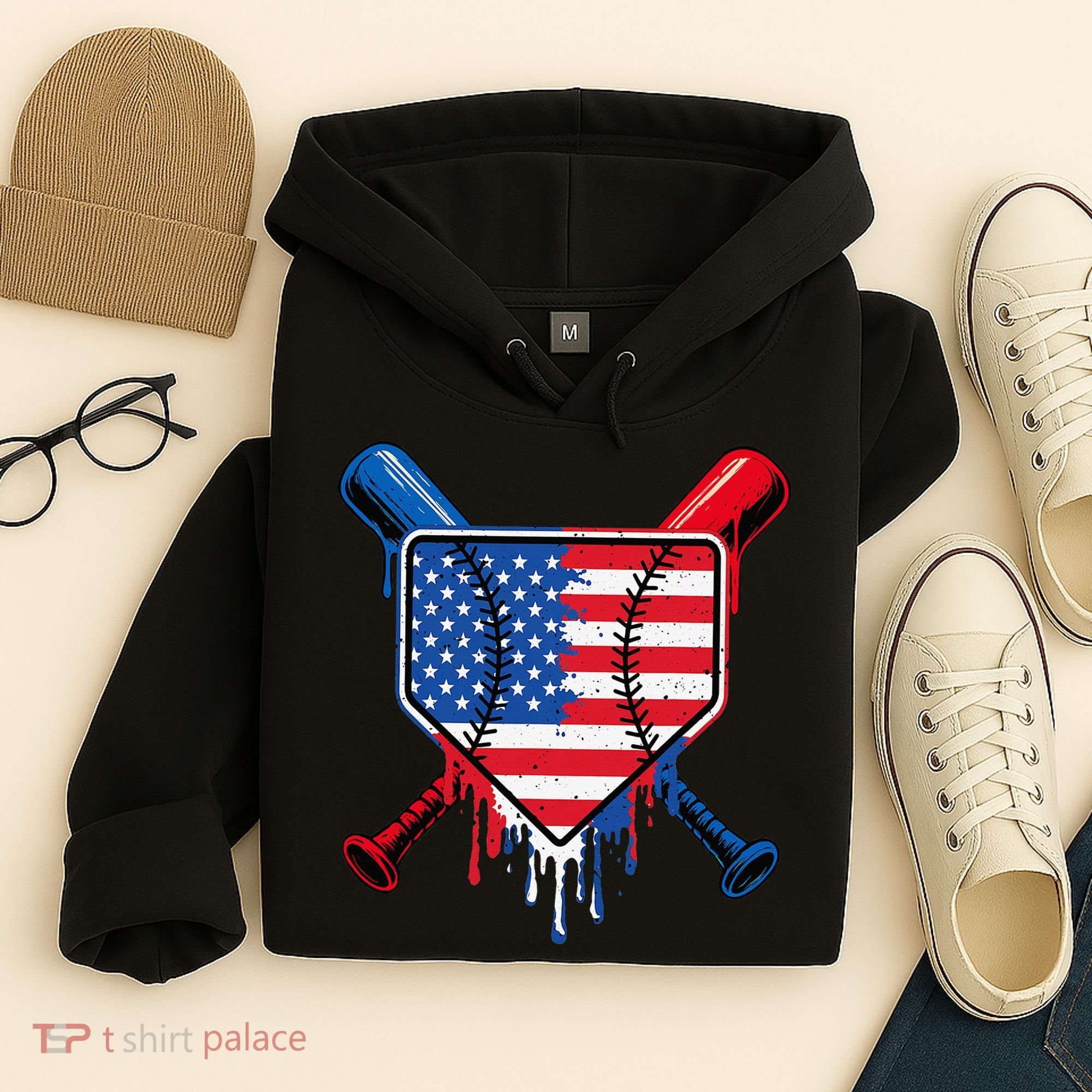 Baseball Drip Ice Cream Patriotic American Flag Hoodie