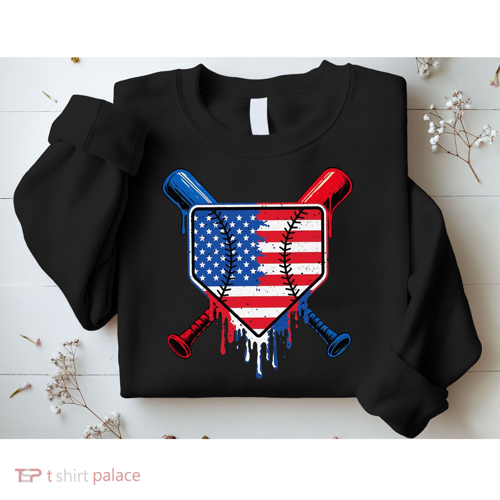 Baseball Drip Ice Cream Patriotic American Flag Sweatshirt