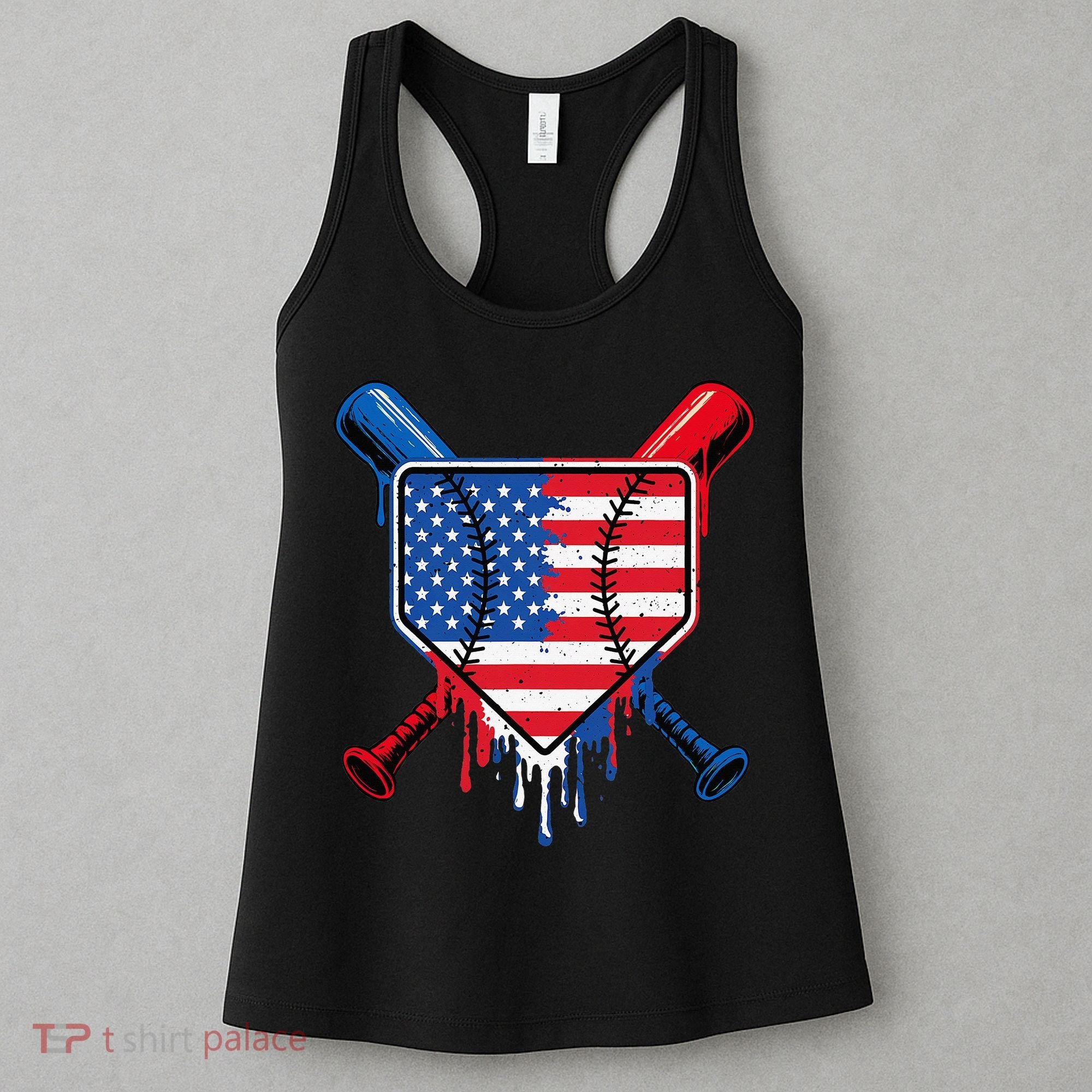 Baseball Drip Ice Cream Patriotic American Flag Women's Tank Top