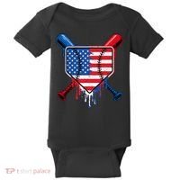 Baseball Drip Ice Cream Patriotic American Flag Baby Bodysuit thumb 0