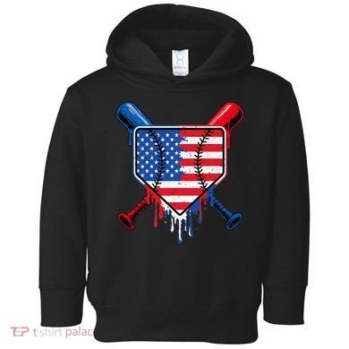 Baseball Drip Ice Cream Patriotic American Flag Toddler Hoodie