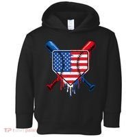 Baseball Drip Ice Cream Patriotic American Flag Toddler Hoodie thumb 0