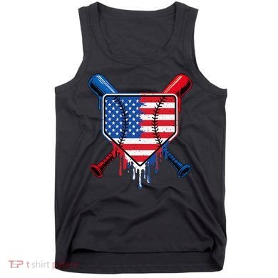 Baseball Drip Ice Cream Patriotic American Flag Tank Top