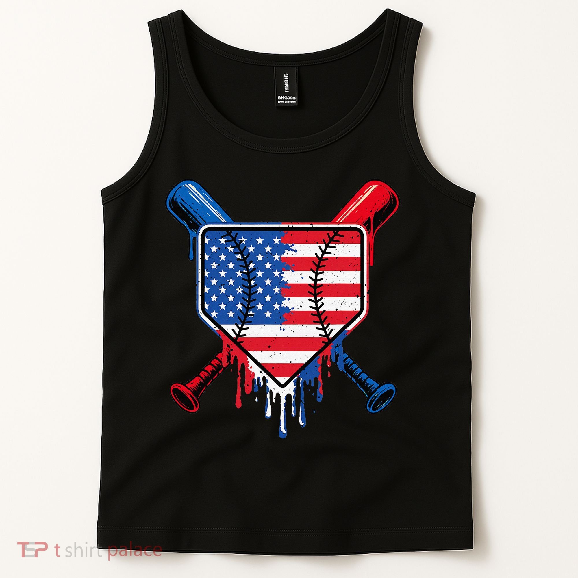 Baseball Drip Ice Cream Patriotic American Flag Tank Top